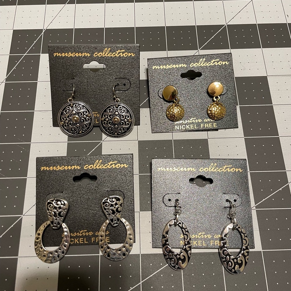 Museum Collection Mixed Metal Dangle Earring Set - Silver & Gold Tones C02‎ 6643